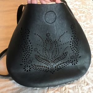 Black Floral Laser Cut Vegan Leather Crossbody/Shoulder Bag